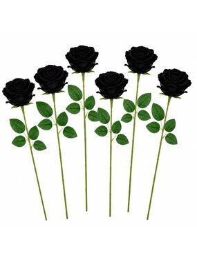 Set of 6 Black Velvet Roses Gothic Artificial Flowers Moody Wedding Roses Hallow